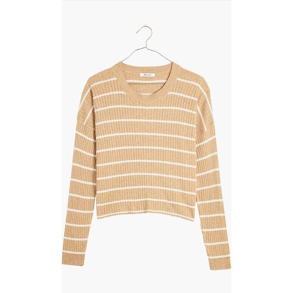 Madewell Lawson Crop Pullover Sweater in Stripe in Silver Sand Size XXL - Picture 1 of 8